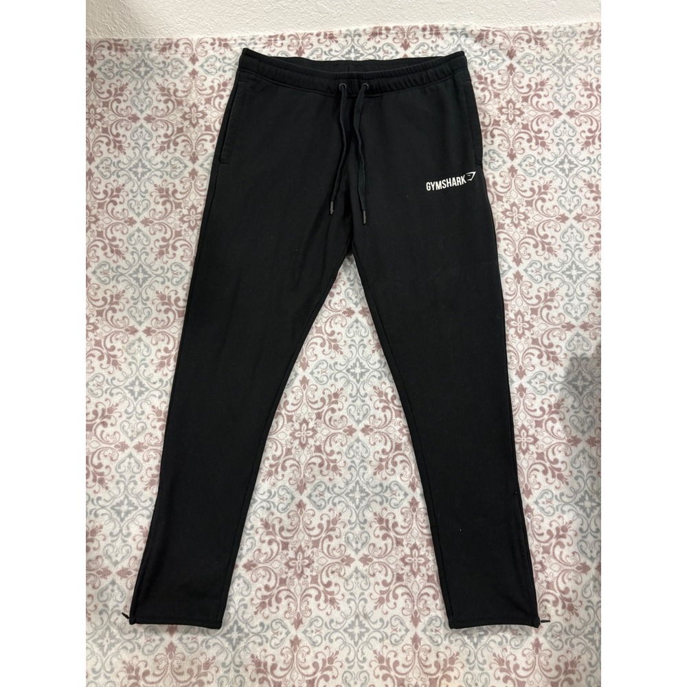 Gymshark Crest Joggers Mens XL Black Tapered Sweatpants Ankle Zip Fleece Pants